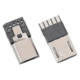 Cermant 50 Pcs Micro USB Type B 5 Pin Male Port Connector，Straight Jack Solder Micro USB Repair Replacement Adapter