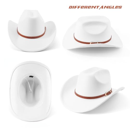 Image of DRESHOW Cowboy Hat for Women and Men Wide Brim Western Cowboy Cowgirl Hat with Belt Buckle Unisex Rolled up Caps