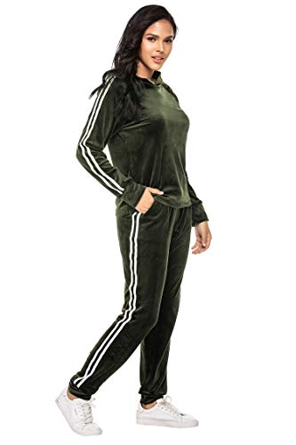 Hotouch Women Jogger Outfit Matching Sweat Suits Long Sleeve Hooded Sweatshirt and Sweatpants 2 Piece Sports Sets Tracksuit Army Green XL