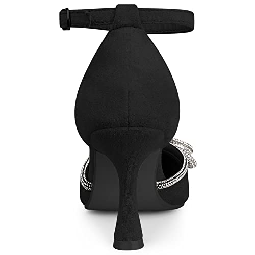 Allegra K Allegra K Women's Rhinestones Bow Wedding Shoes Stiletto Heel Black Sandals Pumps 7 M US