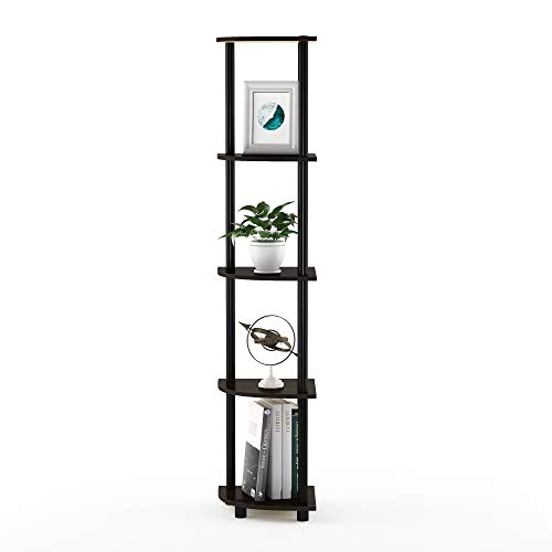 Furinno Turn-N-Tube 5 Tier Corner Shelf, Dark Brown Grain/Black