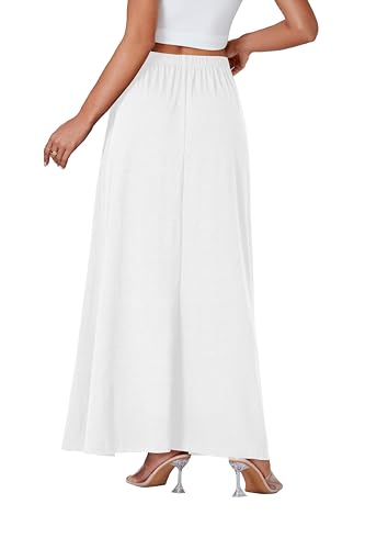 Vrtige Women's Casual Elastic High Waist Flowy Hem A Line Maxi Skirt with Pockets2