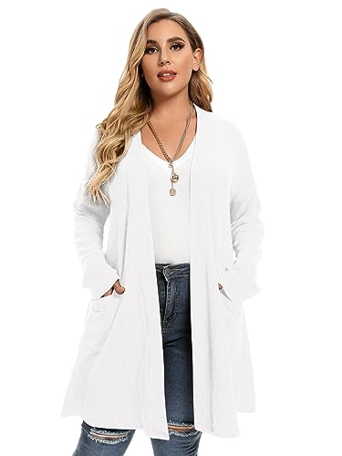 Image of LARACE Open Front Knit Plus Size Cardigan Sweaters for Women with Pockets