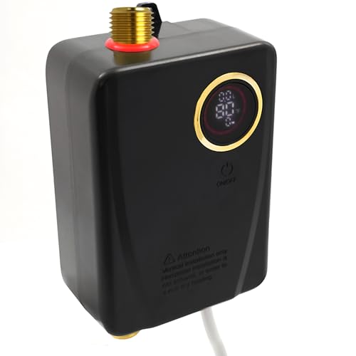 Xigner Klein - Calentador de agua eléctrico de 3500 W, impermeable, con cabezal de ducha, calentador de agua caliente, indicador de temperatura para fregadero de cocina y lavabo de baño, 220 V (negro)