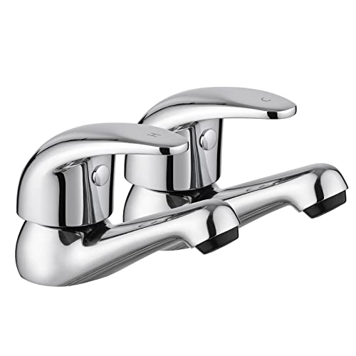 JASSFERRY Chrome Pair of Basin Taps Hot and Cold Water Bathroom Sink Tap Top Lever Handle 1/2 Faucets Set of 2
