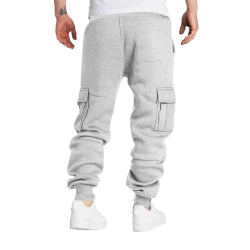 Mens Fleece Cargo Sweatpants Heavyweight Elastic Waist Workout Pants Baggy Drawstring Jogger Pants with Pockets2