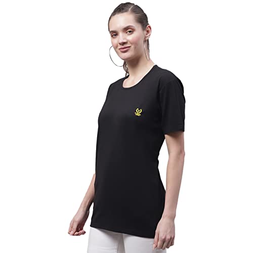 Image of Mack Jonney Women Round Neck Cotton Solid Regular Fit T-Shirt-T Anthraa 001-P