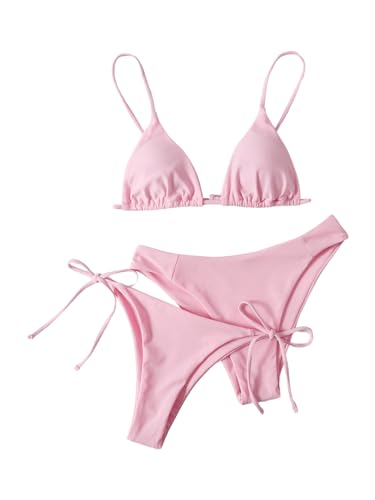 SOLY HUX Women's 3 Piece Swimsuit Triangle Tie Side Bikini Sets Bathing Suit with Thong