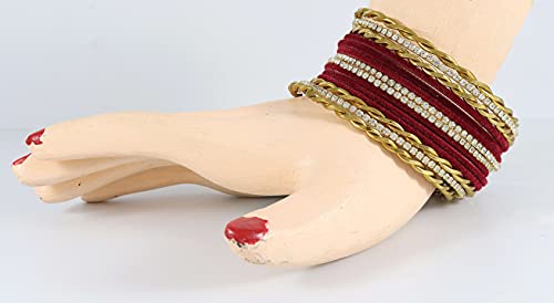 Image of NMII Gold Plated Metal Velvet Bangles Set For Women & Girls with Zircon Gemstone Studded | Traditional Women's Bangles | Designer Gold Bangles | Fashion Jewellery- Set of 28