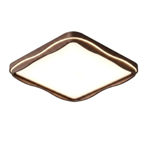 Image of 3C LED Ceiling Light, Modern Designer Ceiling Lamp with Curved Square Frame Design for Bedroom, Living Room, Hall & Home Decor|Walnut-Wood