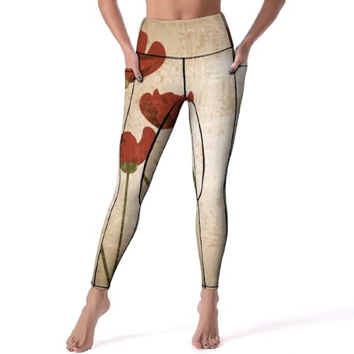 Legging de sport rouge à fleurs pour femme taille haute fitness taille S