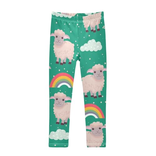 Lamb Rainbow Girls Leggings,Workout Leggings for Girls Toddler Athletic Legging Size for 3-10T