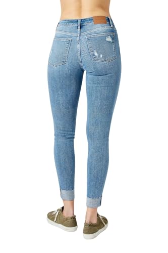 Judy Blue Women's Mid Rise Destroyed & Cuff Skinny Jeans3