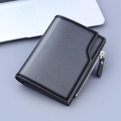 Clutch Bag Solid Color Vintage PU Short Purses Zipper Men's Wallet Male(Black)