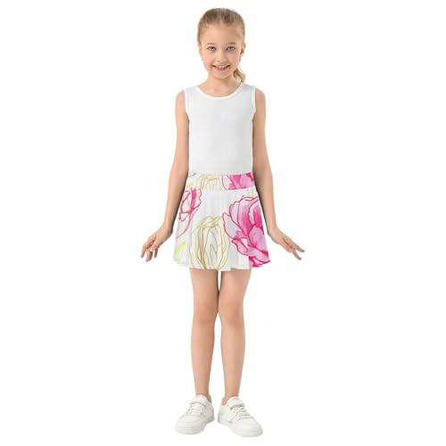 Joisal Girls Skorts Athletic Shorts Tennis Skirts Kids Navy School Yellow Tulips Pink Peony Flowers 3t3