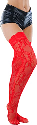 Image of ToBeInStyle Women's Wide Floral Lace Fishnet Thigh Hi Stockings