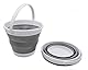 SAMMART 10L zusammenklappbarer Plastikeimer - Faltbare runde Wanne - Tragbarer Wassereimer zum Angeln - Platzsparender Outdoor-Wassertopf. Größe 31cm Durchmesser (Weiß/Grau, 1)