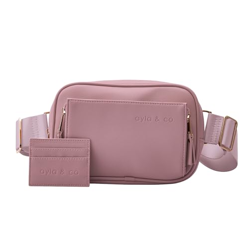 Image of AYLA & CO Women's Fanny Pack Adjustable Belt Bag with Crossbody Style, Magnetic Pocket, Key Leash, and Charging Pocket, Regular Strap 32-46 Inch, Pink