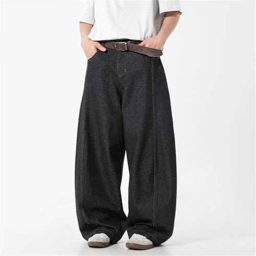 Men's Vintage Washed Jeans Loose Fit Wide Leg Elastic Waist Denim Pants Straight Trousers3