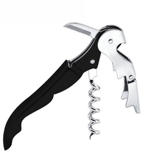 Royals Stainless Steel Wine Cork Screw Sommelier Style W/Bottle Opener, Black, Medium