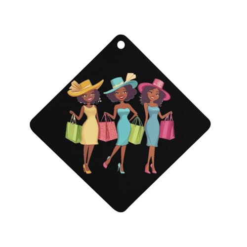 Cute African Am-erican Women Car Air Freshener Hanging Aromatherapy Tablets for Car Accessories Rhombus