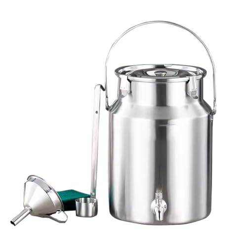 Seau de Transport de Lait en Acier Inoxydable, bidon de Lait/Pot fourre-Tout/Seau à vin avec Anneau de Verrouillage Anti-Fuite et Robinet, poignée Portable Facile à Transporter, 5