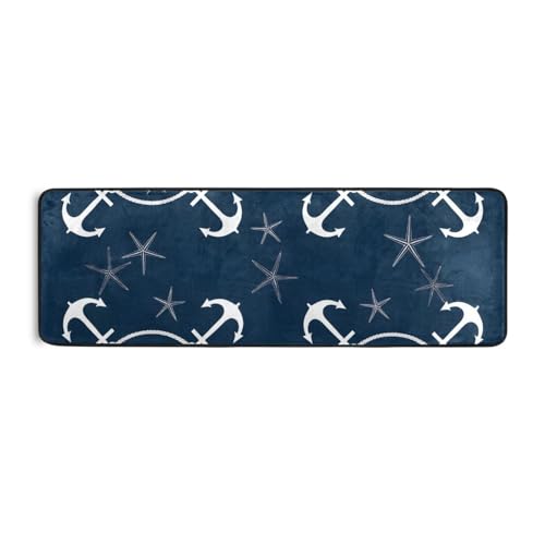Tapete retro náutico azul 72" x 24" para cocina miniatura 1