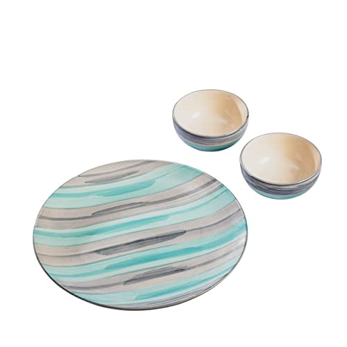 Image of HS HINDUSTANI SAUDAGAR Aqua Mist Ceramic Plate and Bowl dinnerware Sets Plates for Dinner Pasta Breakfast & katori Dinner Set Handcrafted Ideal Dining Table Kitchen Design for Daily use and Gifting.
