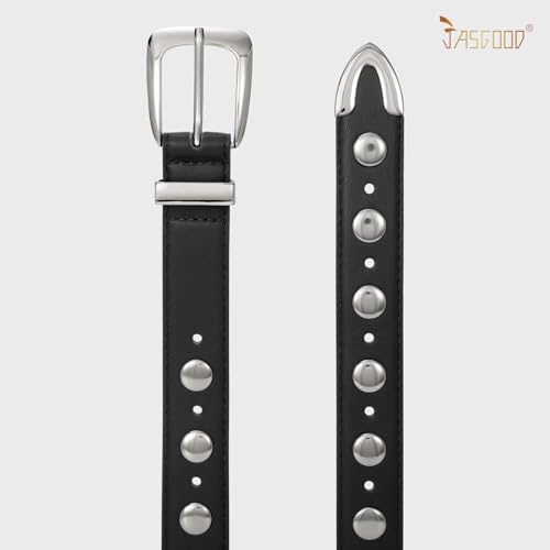 JASGOOD Women Leather Belt Fashion Studded Belt Ladies Punk Belt Vintage Leather Belt for Jeans Dress2