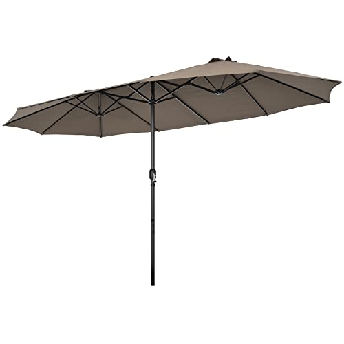 Tangkula 15Ft Double-Sided Patio Umbrella Outdoor Extra Large Umbrella W/Hand-Crank System & Air Vents Market Twin Umbrella W/ 12-Rib Sturdy Metal Frame for Poolside Garden Backyard (Tan)