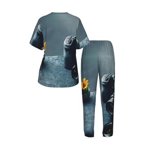 Ensemble pyjama doux femme motif spatial impression 3D confort