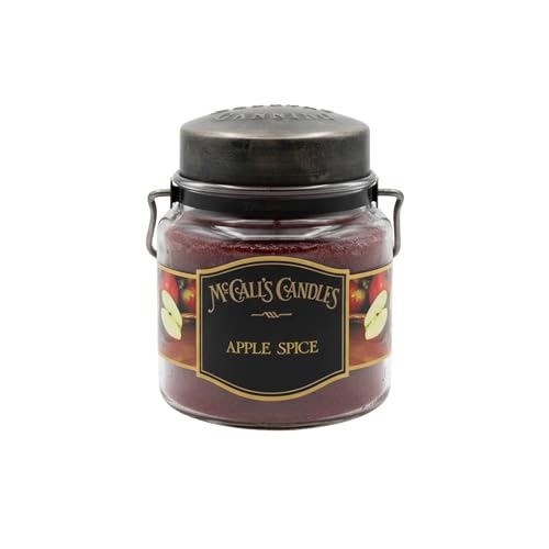 Image of McCall's Candles | Apple Spice | 16 oz Two-Wick Scented Candle | USA-Poured | Vintage Rustic Jar with Carrying Handle | Warm Red Apple & Cinnamon Spice Fragrance