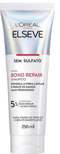 L'Oréal Paris Elseve Bond Repair Shampoo Reparação Molecular com Ácido Cítrico, Limpeza Suave Sem Sulfato, Reconstrói Ligações e Devolve Força aos Cabelos Danificados, 250ml