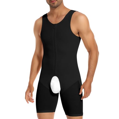 Men's Shapewear Bodysuit Padded Butt Booster Tummy Control Sleeveless Full Body Shaper Compression Thigh Slimming Suit