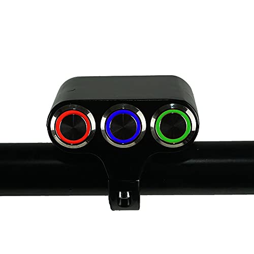 RAYANA Motorcycle 3 Push Button Switch 7/8" 22mm Handlebar Mount Control Switches Headlight Hazard Brake Fog Light ON/Off Button Handle bar Switch Aluminum with Indicator LED for ATV Latching Switch