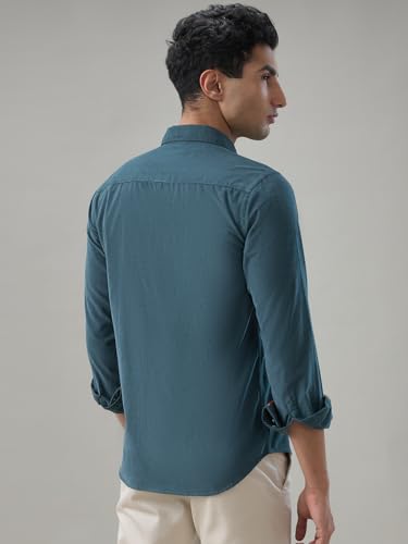 Image of Park Avenue Men Slim Fit Solid Pattern Pure Cotton Semi Cut Away Collar Full Sleeve Casual Shirt