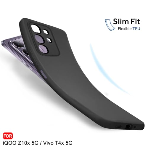 Image of TheGiftKart Sleek Back Cover Case for iQOO Z10x 5G / Vivo T4x 5G | Slim Fit Protective Design | Ultra Matte Finish | Camera Protection Bump | Soft Silicon Back Cover Case (Silicone, Black)