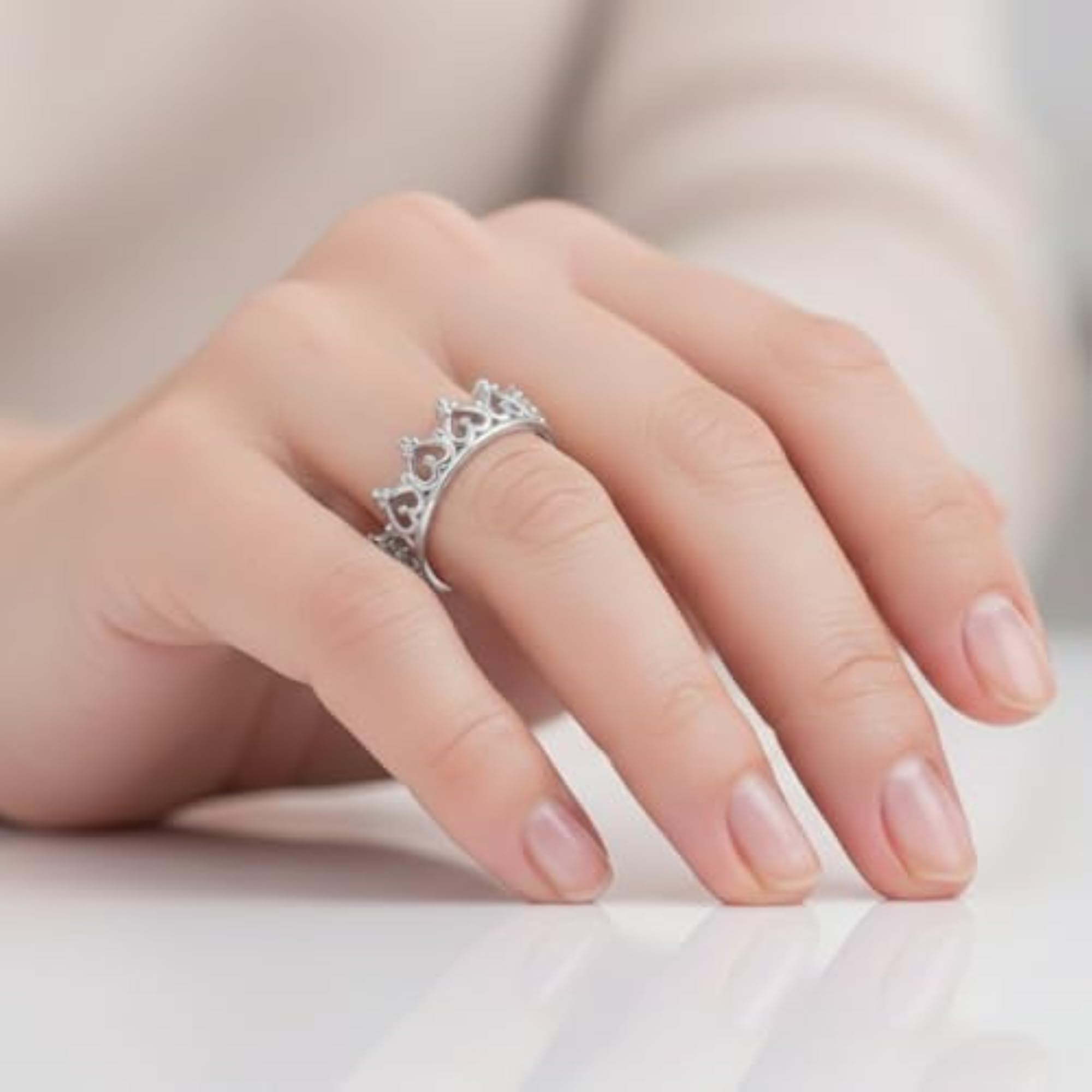 Couple's 925 Sterling Silver Crown Adjustable Promise Ring, Gift for Him & Her