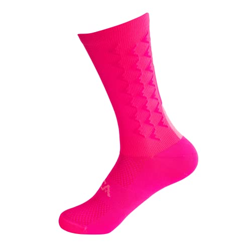 SILCA Calcetines aerodinámicos altos para ciclismo: calcetines súper finos Unisex, calcetines aerodinámicos diseñados para ganancias marginales aerodinámicas, puño de 19,5 cm Rosa neón XL