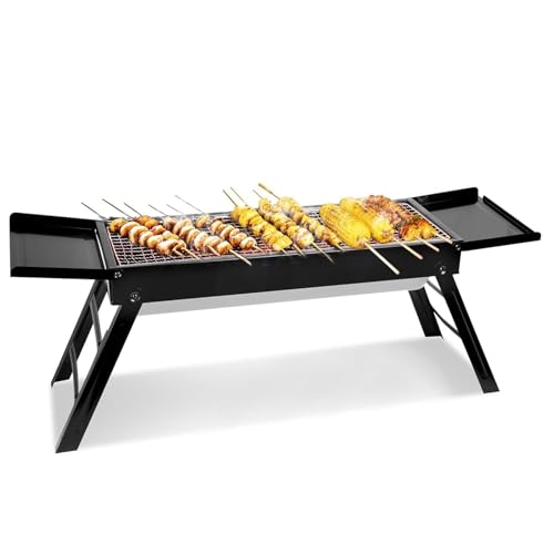 Kohlegrill portátil con mesa auxiliar, parrilla de carbón al aire libre para camping, picnic, senderismo y portón trasero, equipo de barbacoa compacto y ligero