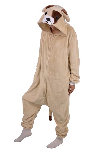 LorranTree Onesie Kostüm Jumpsuit Bulldogge Costume Damen Herren Erwachsene Relaxo Pyjama Tier Hund Dog Weihnachten Halloween Schlafanzug SY-DouNQ S