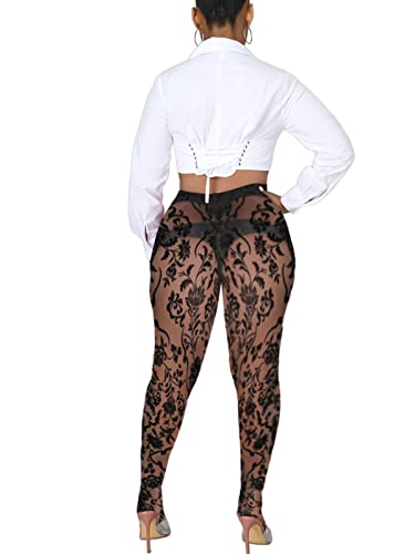 Image of Women's Tie Dye Mesh Legging - High Waist Sheer Pantihose Long Pants Stretchy Tights Clubwear Closed Toe