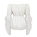 BATHRINS Renaissance Shirt Women Flowy Trumpet Sleeve Peasnat Blouse Off Shoulder Strappy V Neck Pirate Tops (White, Large)