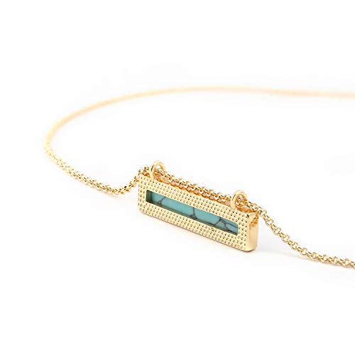 Sofybja Adjustable Turquoise Howlite Bar 18K Gold Chain Bohemian Necklace For Women Horizontal Bar Delicate Gemstone Pendant Minimalist Boho Jewelry #TOP5