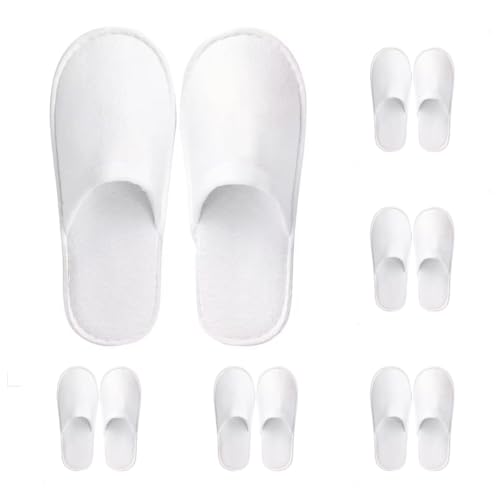6 Pairs Plush Spa Slippers – Premium White Guest Slippers for Men & Women, Non-Slip, Washable & Reusable – Ideal for Airbnb, Spa, Hotel, Events, Travel