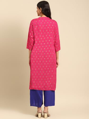Image of rangita Pink Rayon Calf Length Printed A-line Kurti for Women | Kurta for Women