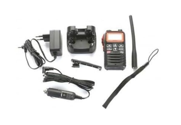 Standard Horizon HX40E Marine VHF Handheld Transceiver, Red/Black, Waterproof, 12.0 Volts, Lithium-Ion Battery, 7-9 Hours Battery Life, For Adults, Includes Charger Cradle & Manual