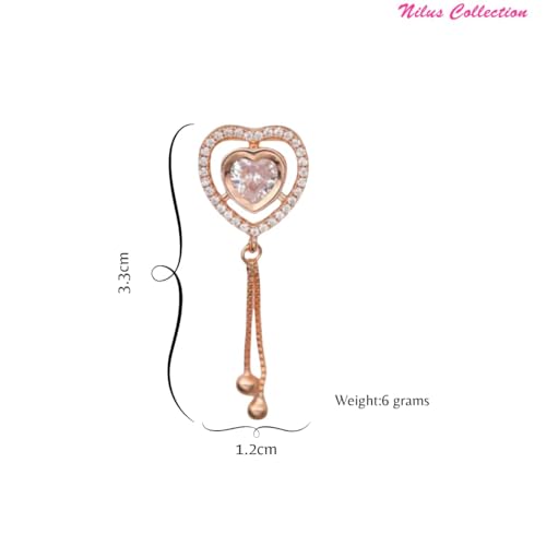 Image of Nilus Collection Rose Gold Plated Heart Design Dangling Earrings with American Diamond Stones For Women And Girls | Gift For Her | Rose gold wedding gift |Romantic gift for women
