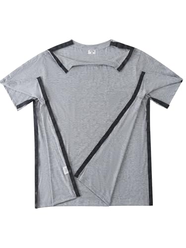 Image of Post Shoulder Surgery Shirts for Men Tear Away Recovery Short Sleeve Full Open Side Snap Chemo Adaptive Shirt