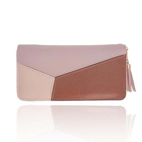 Women's long wallet, ultra-thin and lightweight wallet, long zipper design, three color multi card slot, 7.48 × 3.93 inches, pink